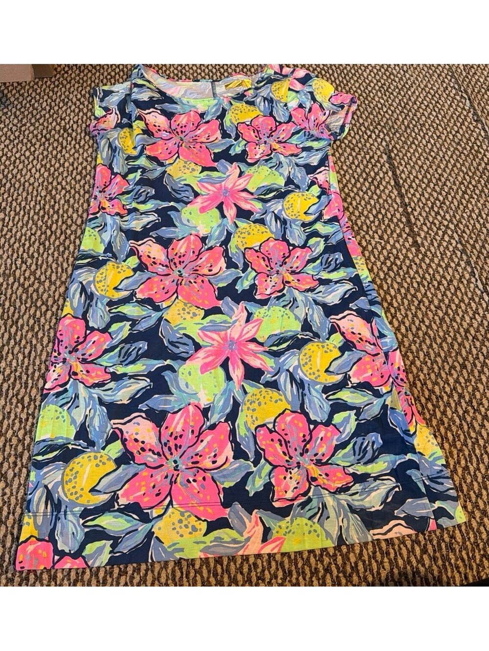 Lilly Pulitzer Navy Blue Pink Capri Soleil Short Sleeve Marlowe Dress Size M
